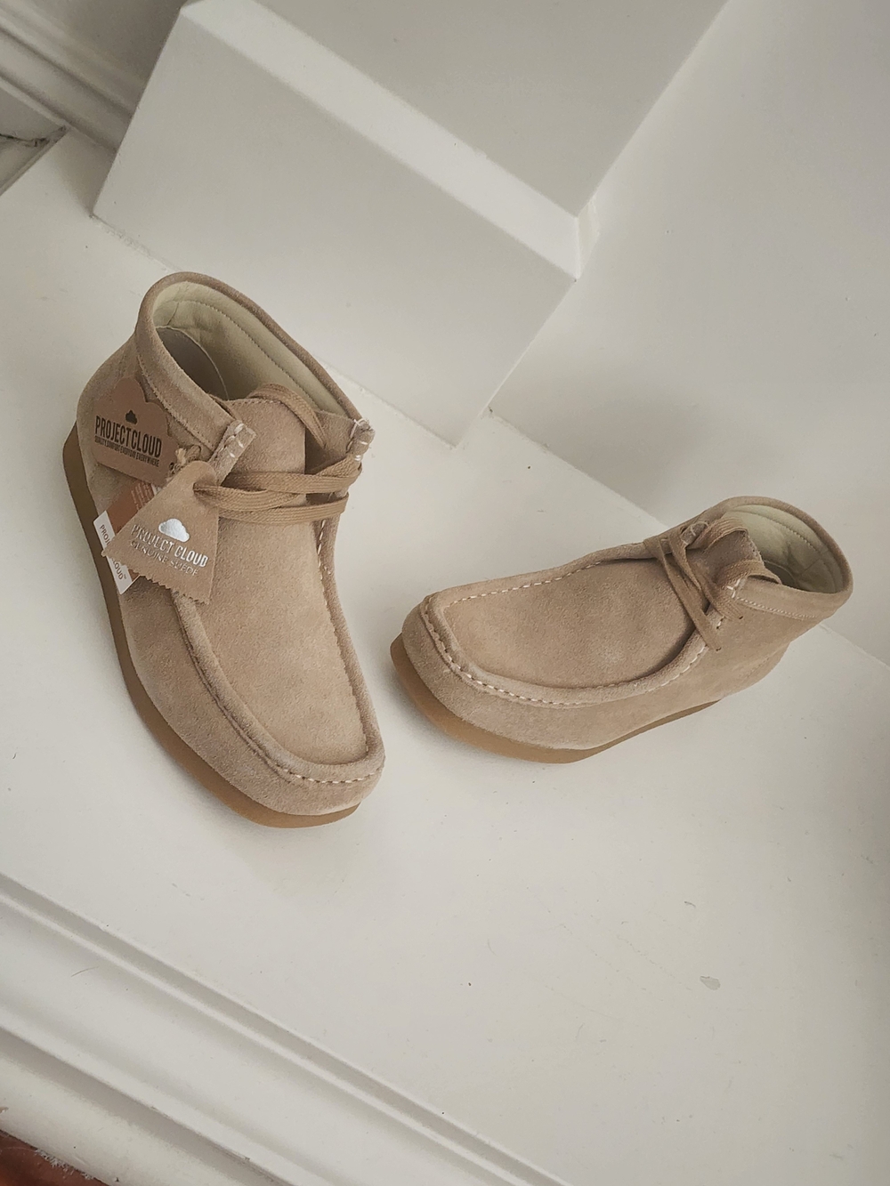 PROJECT CLOUD Women's Suede Ankle Booties in Beige